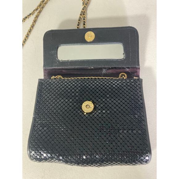 Whiting & Davis Women's Black Evening Purse Bag Crossbody Bag w/ Gold Chain‎ - Picture 5 of 16